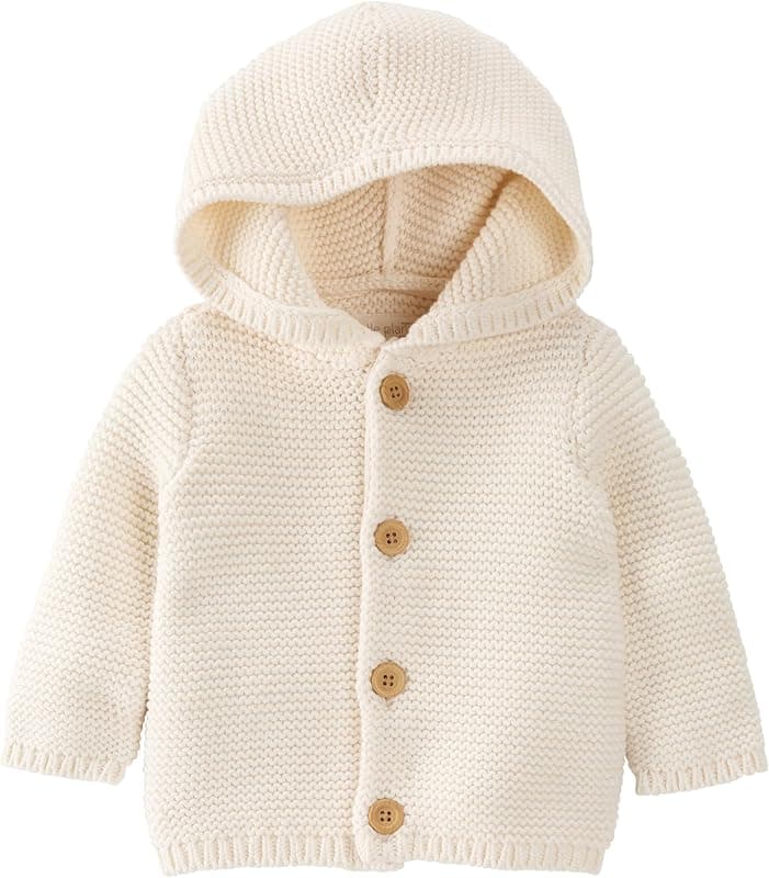 Cream knit hooded cardigan with wooden buttons
