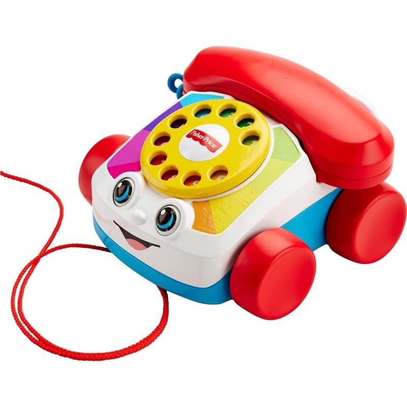 Fisher-Price Chatter Telephone, a red pull-along phone with a smiling face